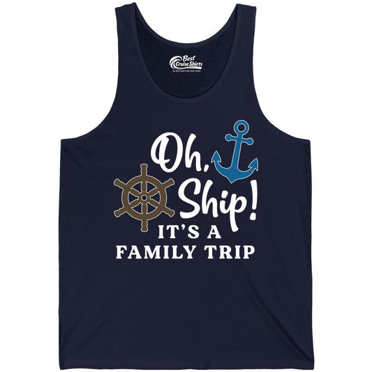 Family Cruise Shirt - Nautical Cruise Vacation Shirt for Families (Tank Top) in Navy - Oh Ship It’s a Family Trip Nautical Cruise Shirt with Marine Icons
