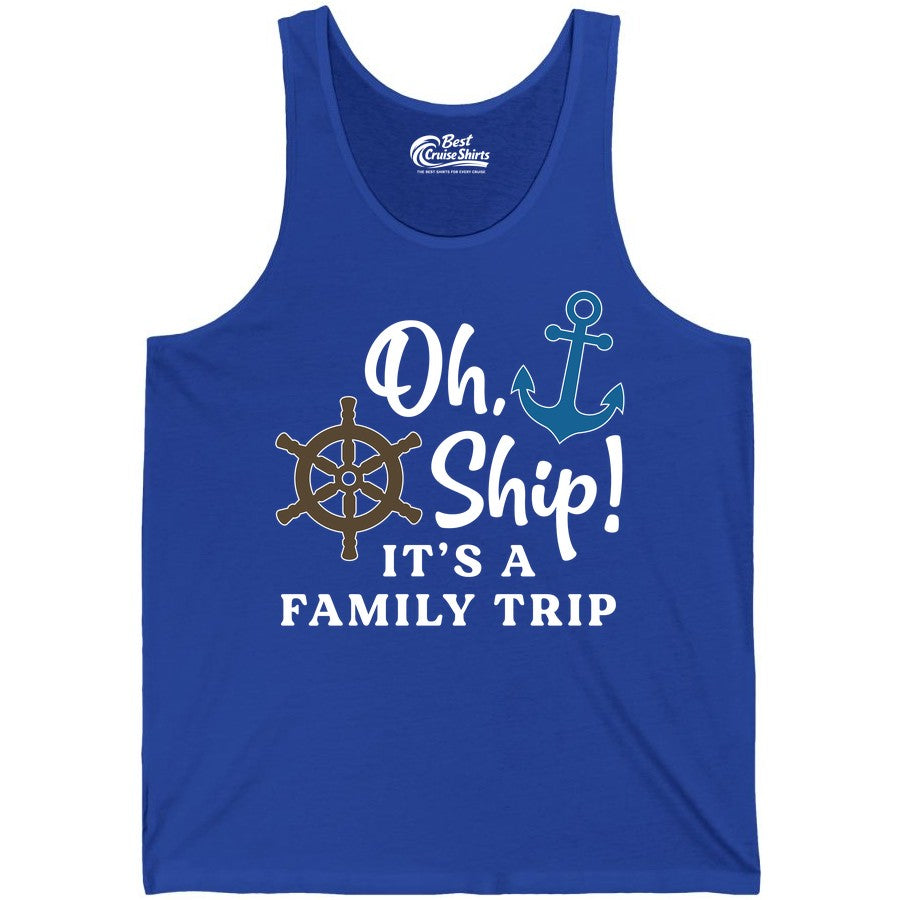 Family Cruise Shirt - Nautical Cruise Vacation Shirt for Families (Tank Top) in True Royal - Oh Ship It’s a Family Trip Nautical Cruise Shirt with Marine Icons