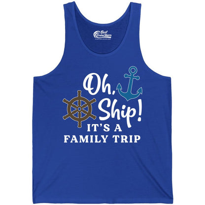 Family Cruise Shirt - Nautical Cruise Vacation Shirt for Families (Tank Top) in True Royal - Oh Ship It’s a Family Trip Nautical Cruise Shirt with Marine Icons