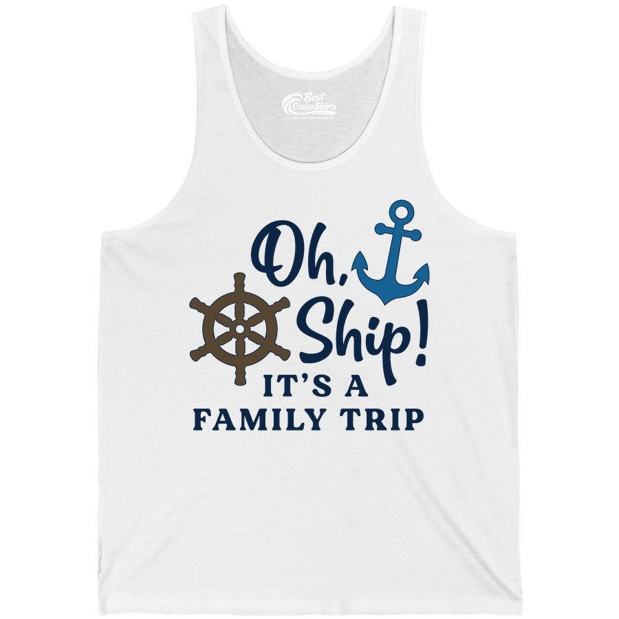 Family Cruise Shirt - Nautical Cruise Vacation Shirt for Families (Tank Top) in White - Oh Ship It’s a Family Trip Nautical Cruise Shirt with Marine Icons