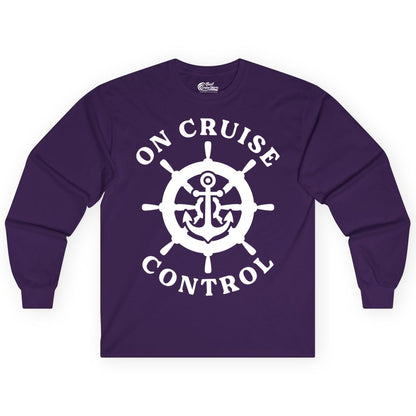 On Cruise Control Shirt - Nautical Cruise T-Shirt for Vacationers (Long Sleeve) in Purple - On Cruise Control Nautical Anchor Helm Wheel Cruise Shirt