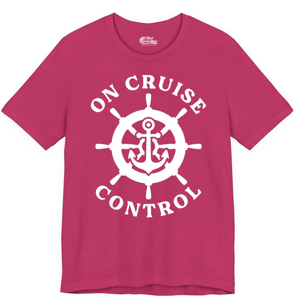 On Cruise Control Shirt - Nautical Cruise T-Shirt for Vacationers (Premium Tee) in Berry - On Cruise Control Nautical Anchor Helm Wheel Cruise Shirt