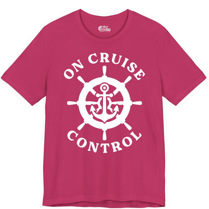 On Cruise Control Shirt - Nautical Cruise T-Shirt for Vacationers (Premium Tee) in Berry - On Cruise Control Nautical Anchor Helm Wheel Cruise Shirt