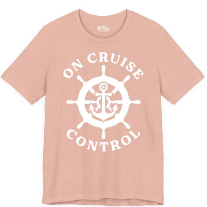 On Cruise Control Shirt - Nautical Cruise T-Shirt for Vacationers (Premium Tee) in Peach - On Cruise Control Nautical Anchor Helm Wheel Cruise Shirt