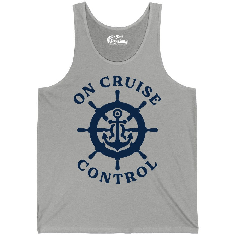 On Cruise Control Shirt - Nautical Cruise T-Shirt for Vacationers (Tank Top) in Athletic Heather - On Cruise Control Nautical Anchor Helm Wheel Cruise Shirt