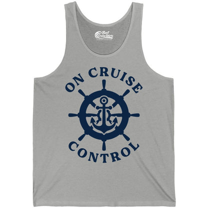 On Cruise Control Shirt - Nautical Cruise T-Shirt for Vacationers (Tank Top) in Athletic Heather - On Cruise Control Nautical Anchor Helm Wheel Cruise Shirt