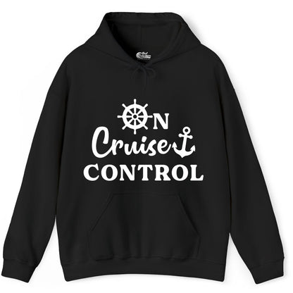 On Cruise Control Shirt - Fun Nautical Cruise Vacation Apparel (Hoodie) in Black - On Cruise Control Shirt - Nautical Icons and Bold White Lettering Tee