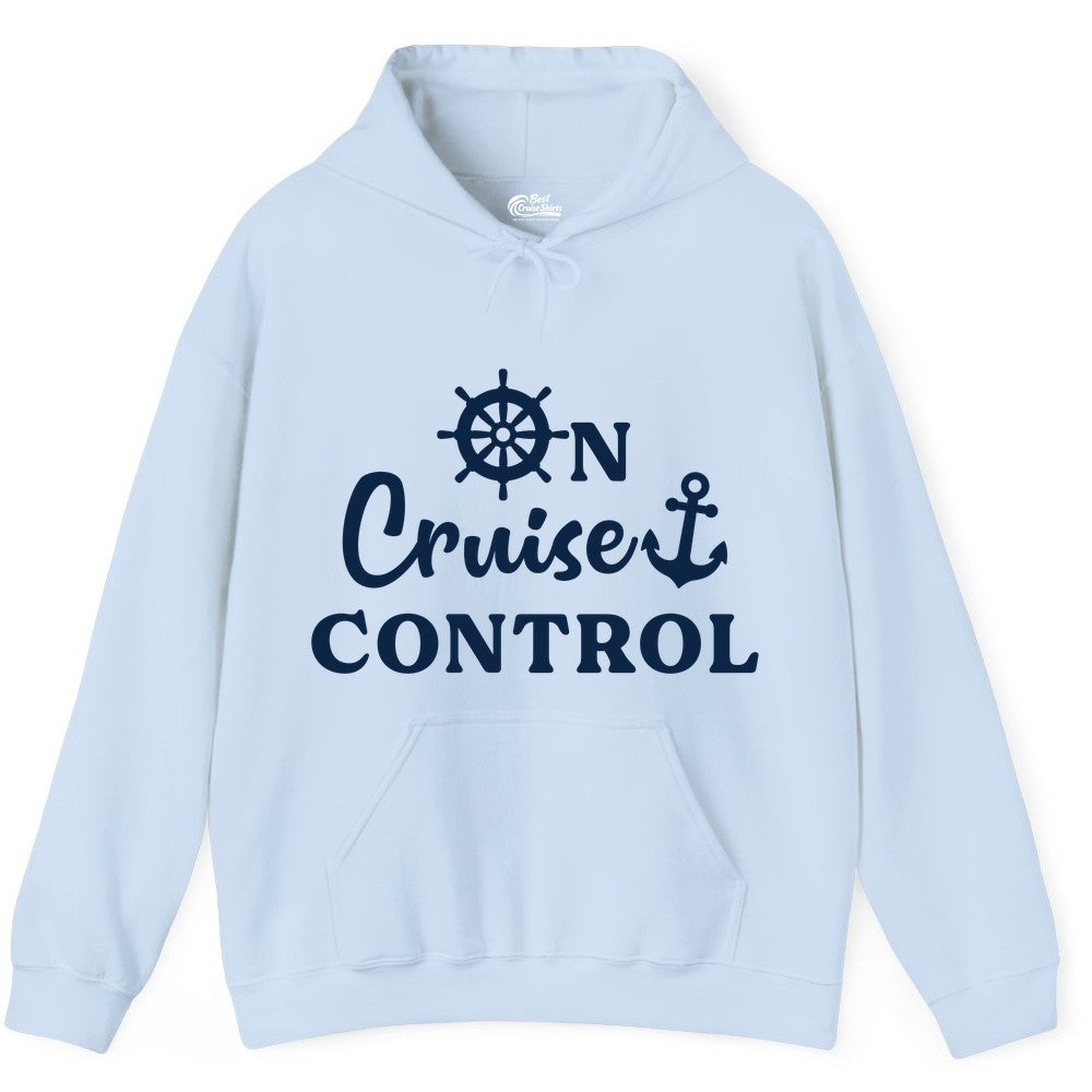 On Cruise Control Shirt - Fun Nautical Cruise Vacation Apparel (Hoodie) in Light Blue - On Cruise Control Shirt - Nautical Icons and Bold White Lettering Tee