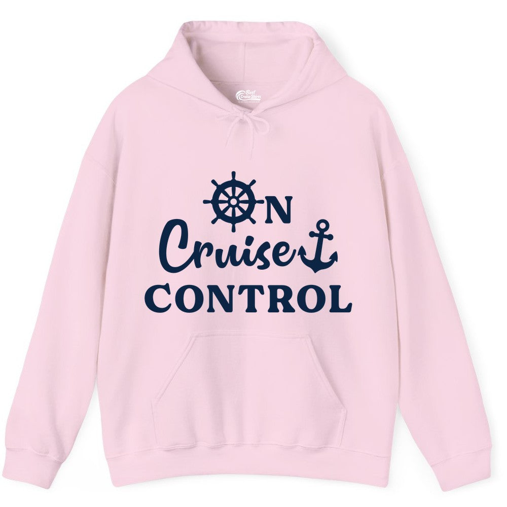 On Cruise Control Shirt - Fun Nautical Cruise Vacation Apparel (Hoodie) in Light Pink - On Cruise Control Shirt - Nautical Icons and Bold White Lettering Tee