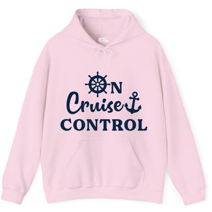 On Cruise Control Shirt - Fun Nautical Cruise Vacation Apparel (Hoodie) in Light Pink - On Cruise Control Shirt - Nautical Icons and Bold White Lettering Tee