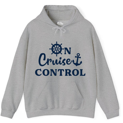 On Cruise Control Shirt - Fun Nautical Cruise Vacation Apparel (Hoodie) in Sport Grey - On Cruise Control Shirt - Nautical Icons and Bold White Lettering Tee