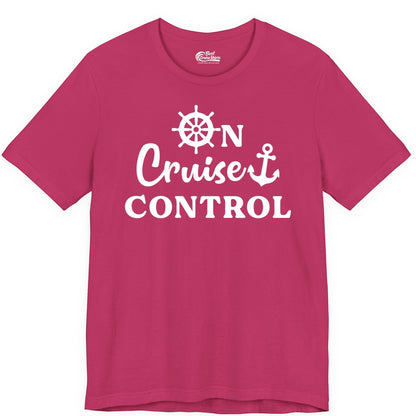 On Cruise Control Shirt - Fun Nautical Cruise Vacation Apparel (Premium Tee) in Berry - On Cruise Control Shirt - Nautical Icons and Bold White Lettering Tee