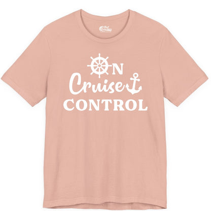 On Cruise Control Shirt - Fun Nautical Cruise Vacation Apparel (Premium Tee) in Peach - On Cruise Control Shirt - Nautical Icons and Bold White Lettering Tee