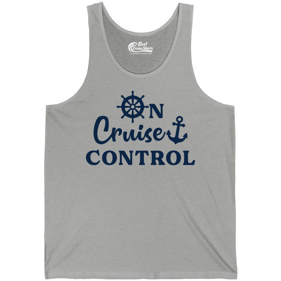 On Cruise Control Shirt - Fun Nautical Cruise Vacation Apparel (Tank Top) in Athletic Heather - On Cruise Control Shirt - Nautical Icons and Bold White Lettering Tee