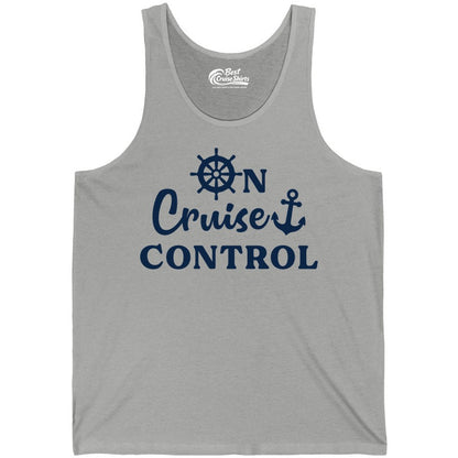 On Cruise Control Shirt - Fun Nautical Cruise Vacation Apparel (Tank Top) in Athletic Heather - On Cruise Control Shirt - Nautical Icons and Bold White Lettering Tee