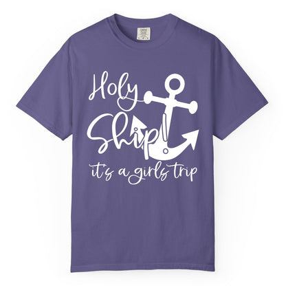 Girls Trip Cruise Shirt - Nautical Anchor Funny Holy Ship Tee (Comfort Color) in Grape - Holy Ship Anchor Girls Trip Cruise Shirt - Nautical Party Tee