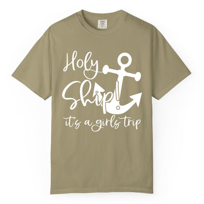 Girls Trip Cruise Shirt - Nautical Anchor Funny Holy Ship Tee (Comfort Color) in Khaki - Holy Ship Anchor Girls Trip Cruise Shirt - Nautical Party Tee