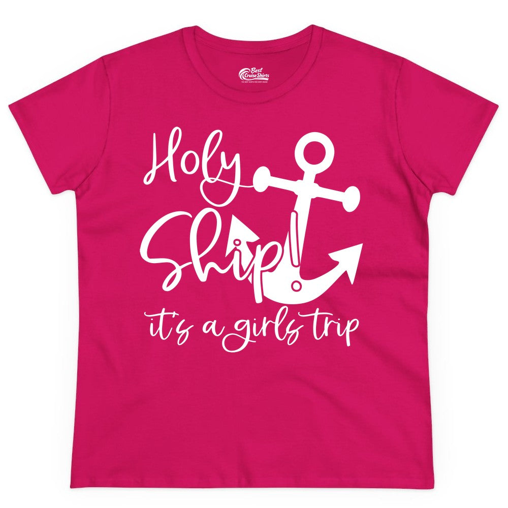 Girls Trip Cruise Shirt - Nautical Anchor Funny Holy Ship Tee (Ladies Tee) in Heliconia - Holy Ship Anchor Girls Trip Cruise Shirt - Nautical Party Tee