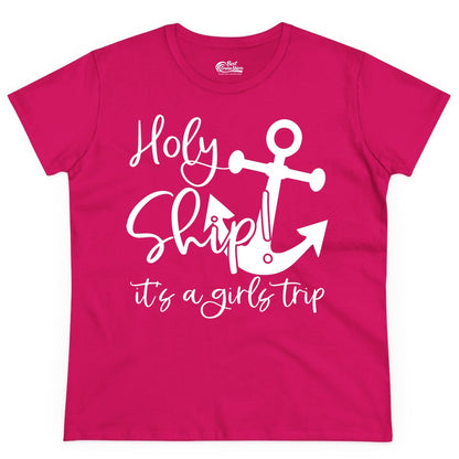 Girls Trip Cruise Shirt - Nautical Anchor Funny Holy Ship Tee (Ladies Tee) in Heliconia - Holy Ship Anchor Girls Trip Cruise Shirt - Nautical Party Tee