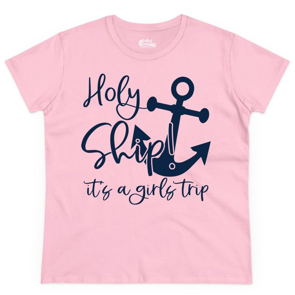 Girls Trip Cruise Shirt - Nautical Anchor Funny Holy Ship Tee (Ladies Tee) in Light Pink - Holy Ship Anchor Girls Trip Cruise Shirt - Nautical Party Tee