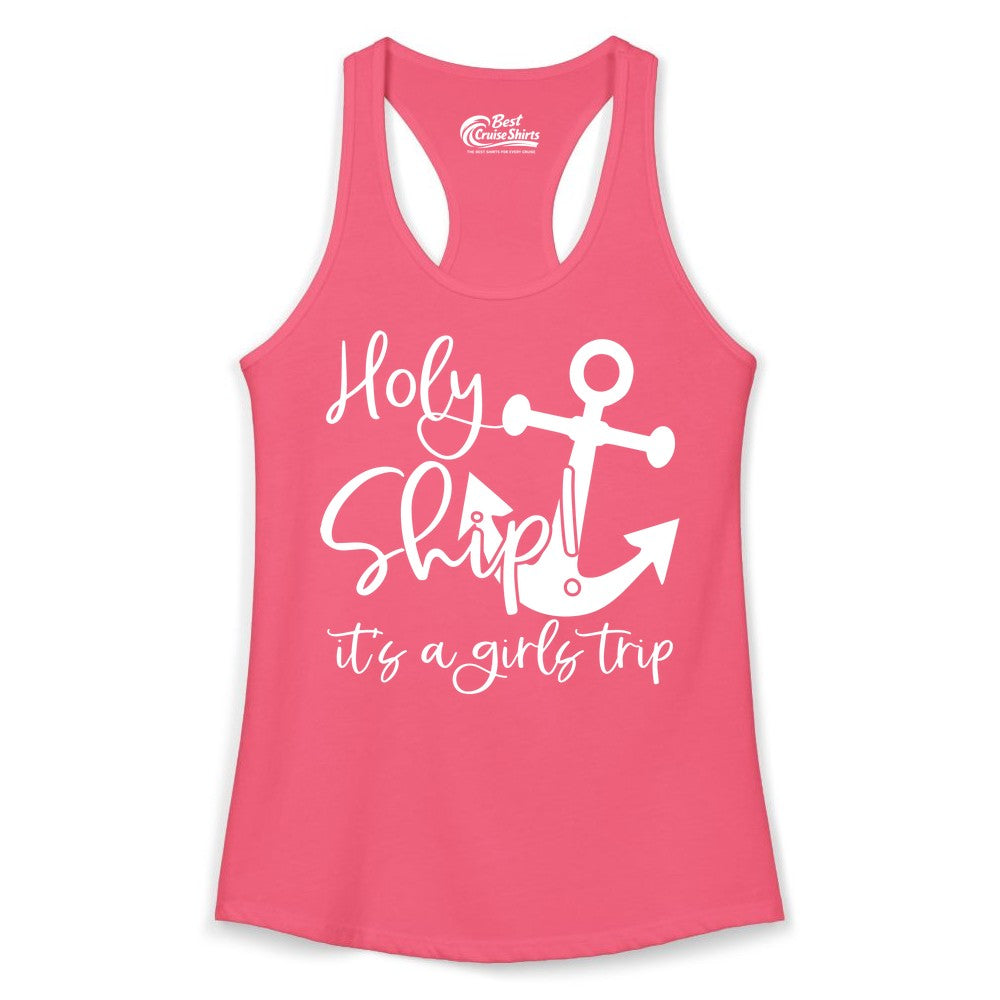 Girls Trip Cruise Shirt - Nautical Anchor Funny Holy Ship Tee (Ladies Tank) in Hot Pink - Holy Ship Anchor Girls Trip Cruise Shirt - Nautical Party Tee