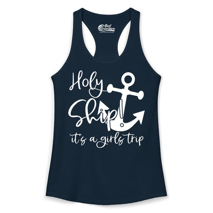 Girls Trip Cruise Shirt - Nautical Anchor Funny Holy Ship Tee (Ladies Tank) in Solid Midnight Navy - Holy Ship Anchor Girls Trip Cruise Shirt - Nautical Party Tee