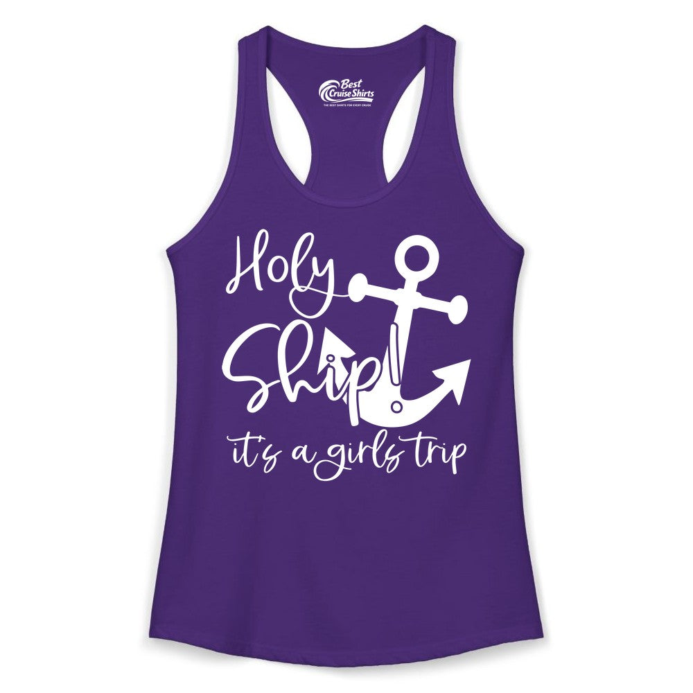 Girls Trip Cruise Shirt - Nautical Anchor Funny Holy Ship Tee (Ladies Tank) in Solid Purple Rush - Holy Ship Anchor Girls Trip Cruise Shirt - Nautical Party Tee
