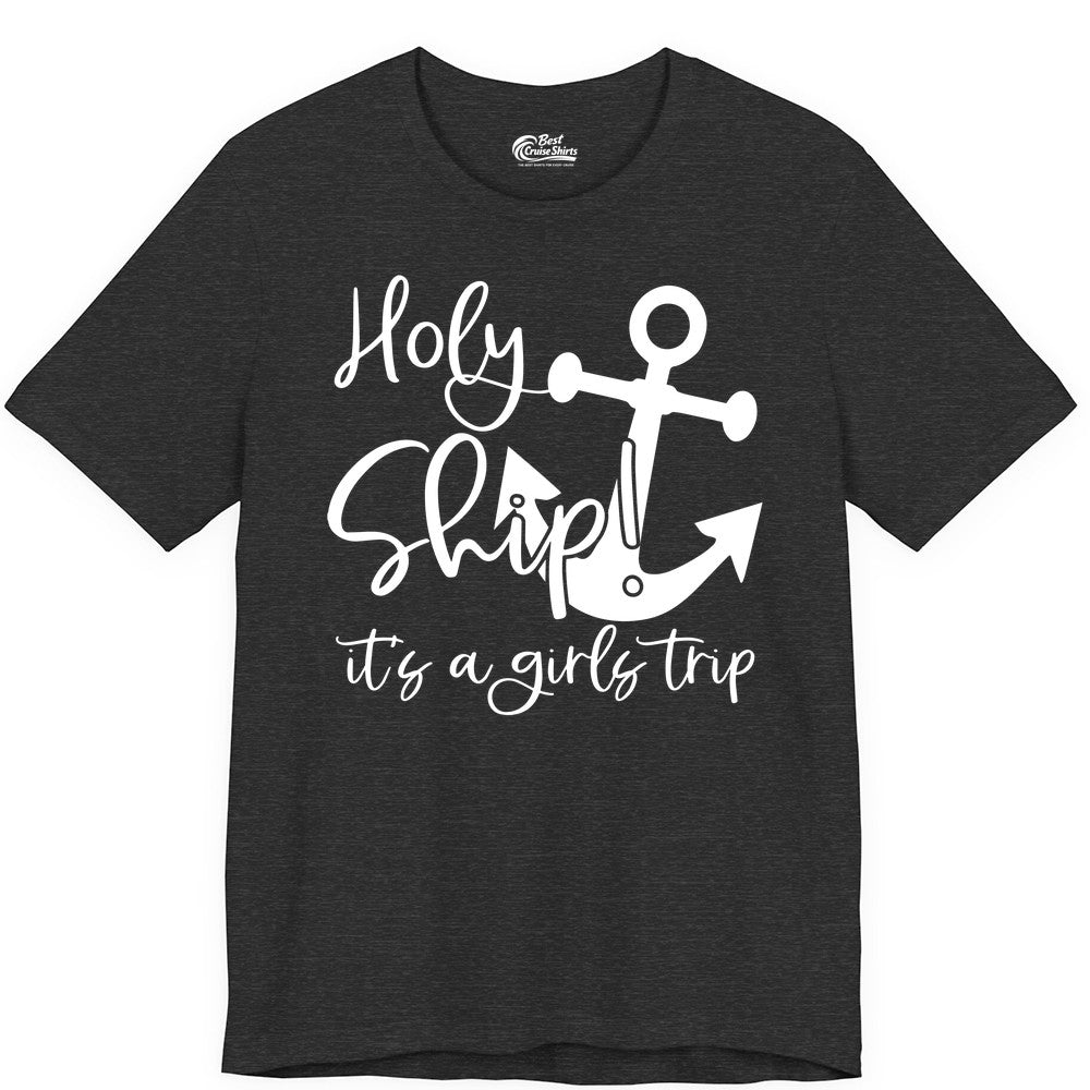 Girls Trip Cruise Shirt - Nautical Anchor Funny Holy Ship Tee (Premium Tee) in Dark Grey Heather - Holy Ship Anchor Girls Trip Cruise Shirt - Nautical Party Tee