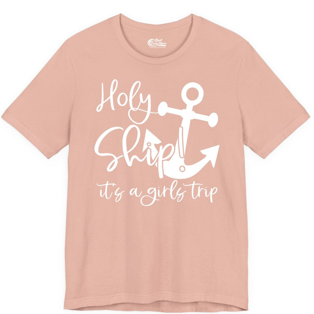 Girls Trip Cruise Shirt - Nautical Anchor Funny Holy Ship Tee (Premium Tee) in Peach - Holy Ship Anchor Girls Trip Cruise Shirt - Nautical Party Tee