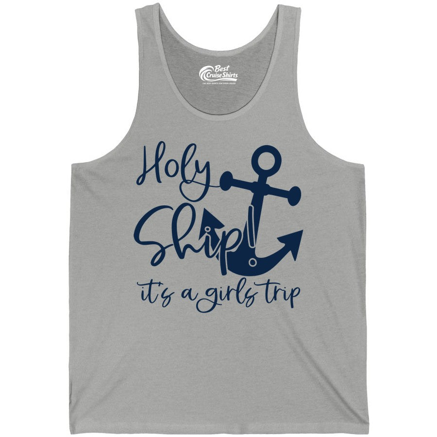 Girls Trip Cruise Shirt - Nautical Anchor Funny Holy Ship Tee (Tank Top) in Athletic Heather - Holy Ship Anchor Girls Trip Cruise Shirt - Nautical Party Tee