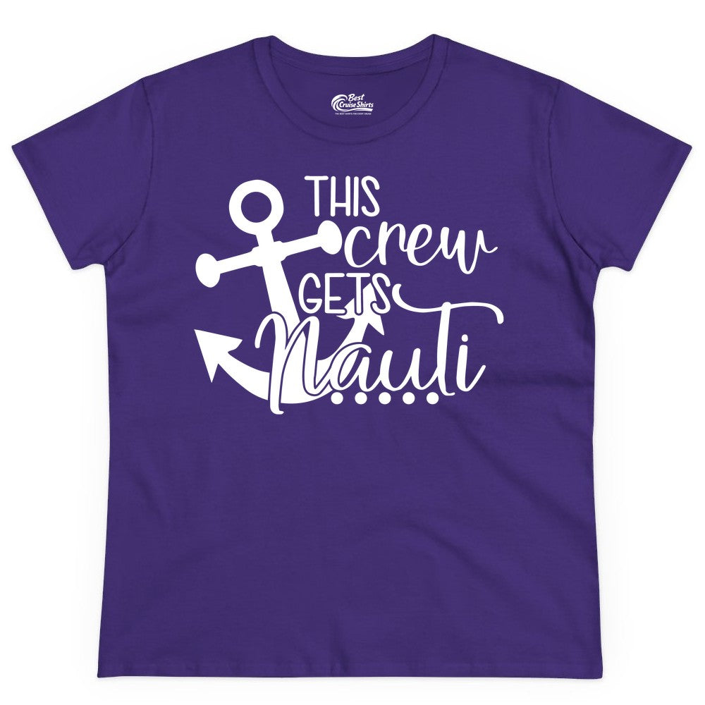 This Crew Gets Nauti Shirt - Nautical Group Funny Boat Shirt (Ladies Tee) in Purple - This Crew Gets Nauti Nautical Humor Cruise Group Anchor Shirt