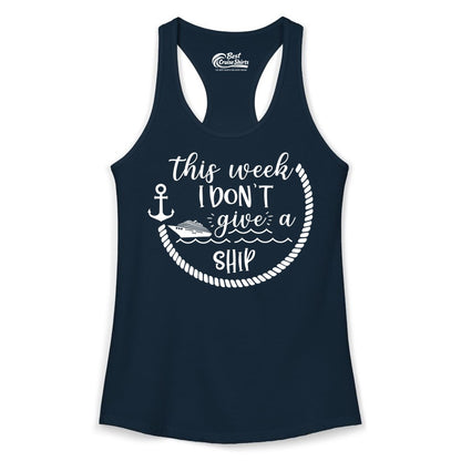 Funny Cruise Shirt - Humorous Nautical Pun Tee for Vacation (Ladies Tank) in Solid Midnight Navy - This Week I Don’t Give a Ship Nautical Rope Funny Cruise Shirt