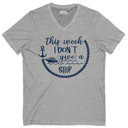 Funny Cruise Shirt - Humorous Nautical Pun Tee for Vacation (V-Neck) in Athletic Heather - This Week I Don’t Give a Ship Nautical Rope Funny Cruise Shirt