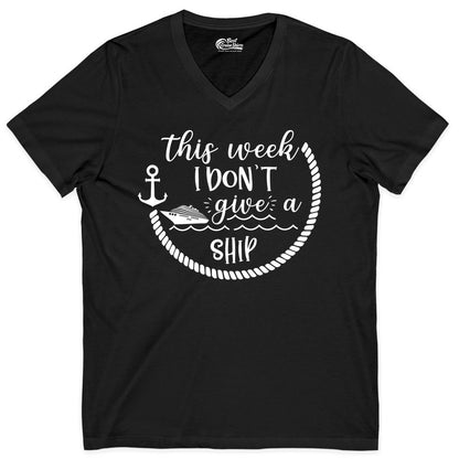 Funny Cruise Shirt - Humorous Nautical Pun Tee for Vacation (V-Neck) in Black - This Week I Don’t Give a Ship Nautical Rope Funny Cruise Shirt