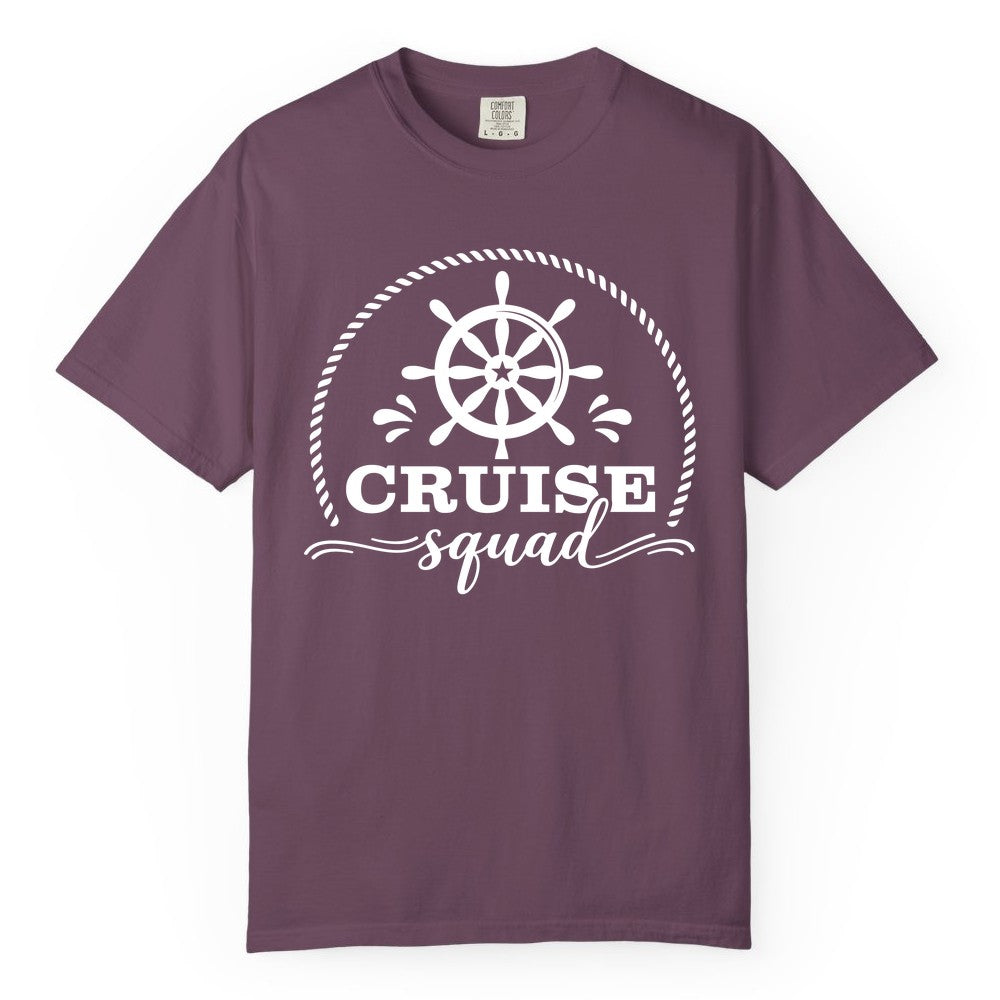 Cruise Squad Shirt - Nautical Wheel Group Cruise Apparel Matching (Comfort Color) in Berry - Cruise Squad Nautical Wheel Shirt - Rope and Fun Script Group Apparel