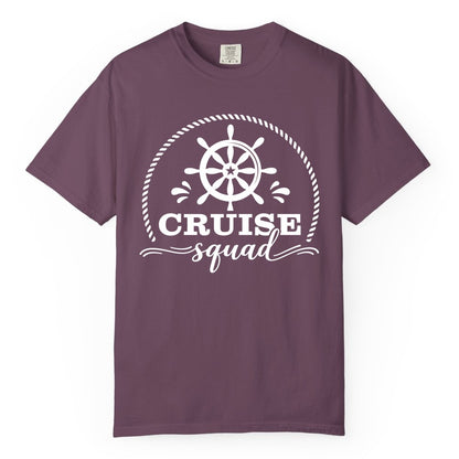 Cruise Squad Shirt - Nautical Wheel Group Cruise Apparel Matching (Comfort Color) in Berry - Cruise Squad Nautical Wheel Shirt - Rope and Fun Script Group Apparel