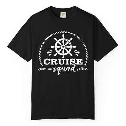 Cruise Squad Shirt - Nautical Wheel Group Cruise Apparel Matching (Comfort Color) in Black - Cruise Squad Nautical Wheel Shirt - Rope and Fun Script Group Apparel