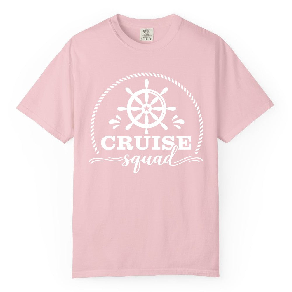 Cruise Squad Shirt - Nautical Wheel Group Cruise Apparel Matching (Comfort Color) in Blossom - Cruise Squad Nautical Wheel Shirt - Rope and Fun Script Group Apparel
