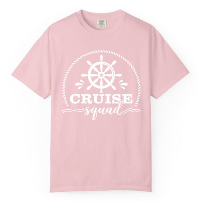Cruise Squad Shirt - Nautical Wheel Group Cruise Apparel Matching (Comfort Color) in Blossom - Cruise Squad Nautical Wheel Shirt - Rope and Fun Script Group Apparel