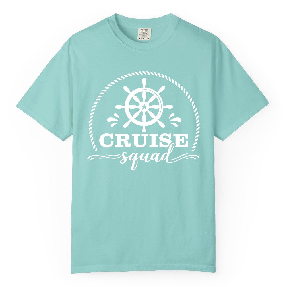 Cruise Squad Shirt - Nautical Wheel Group Cruise Apparel Matching (Comfort Color) in Chalky Mint - Cruise Squad Nautical Wheel Shirt - Rope and Fun Script Group Apparel