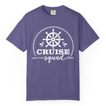 Cruise Squad Shirt - Nautical Wheel Group Cruise Apparel Matching (Comfort Color) in Grape - Cruise Squad Nautical Wheel Shirt - Rope and Fun Script Group Apparel