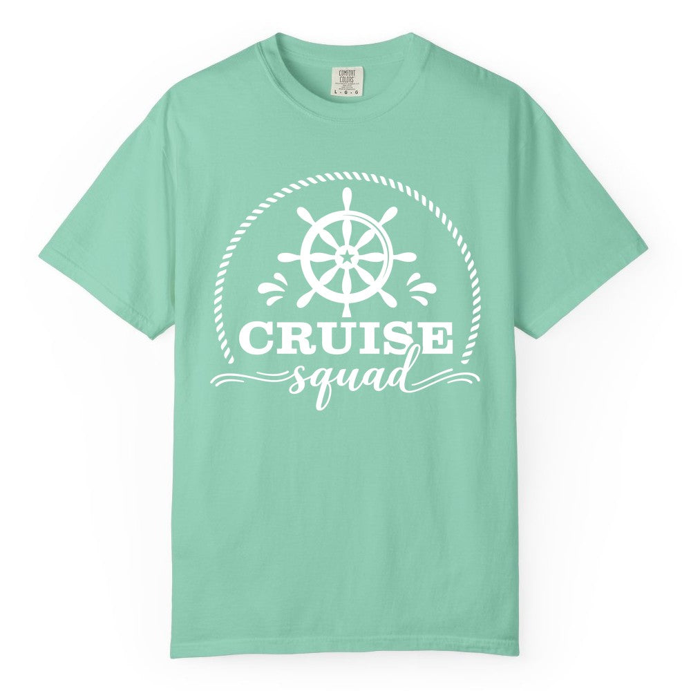 Cruise Squad Shirt - Nautical Wheel Group Cruise Apparel Matching (Comfort Color) in Island Reef - Cruise Squad Nautical Wheel Shirt - Rope and Fun Script Group Apparel