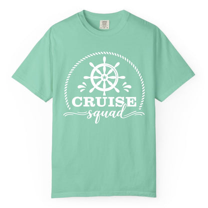 Cruise Squad Shirt - Nautical Wheel Group Cruise Apparel Matching (Comfort Color) in Island Reef - Cruise Squad Nautical Wheel Shirt - Rope and Fun Script Group Apparel