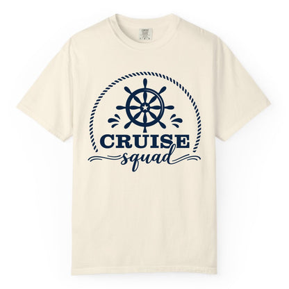 Cruise Squad Shirt - Nautical Wheel Group Cruise Apparel Matching (Comfort Color) in Ivory - Cruise Squad Nautical Wheel Shirt - Rope and Fun Script Group Apparel