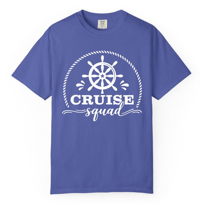 Cruise Squad Shirt - Nautical Wheel Group Cruise Apparel Matching (Comfort Color) in Periwinkle - Cruise Squad Nautical Wheel Shirt - Rope and Fun Script Group Apparel