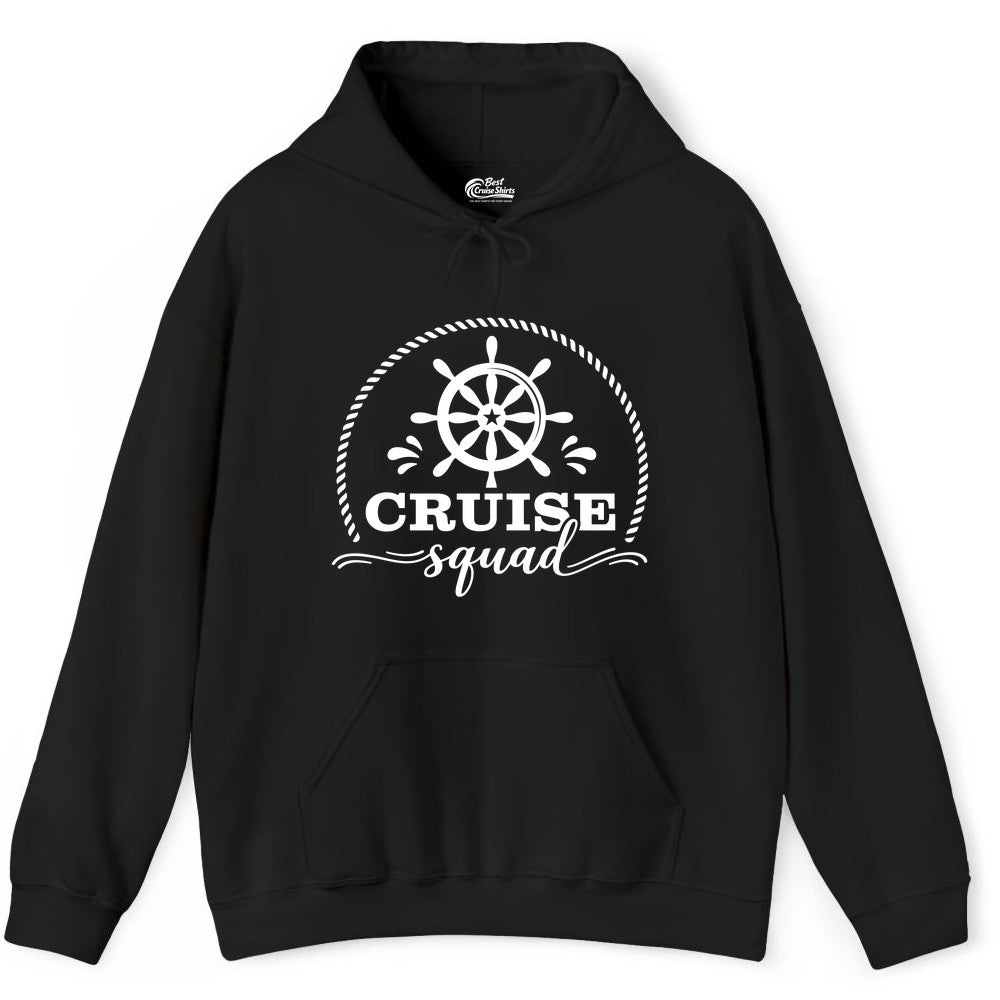 Cruise Squad Shirt - Nautical Wheel Group Cruise Apparel Matching (Hoodie) in Black - Cruise Squad Nautical Wheel Shirt - Rope and Fun Script Group Apparel
