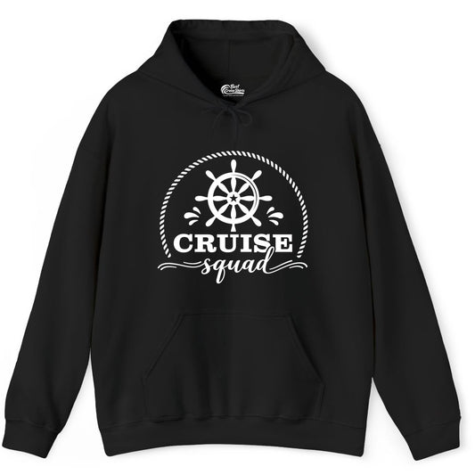 Cruise Squad Shirt - Nautical Wheel Group Cruise Apparel Matching (Hoodie) in Black - Cruise Squad Nautical Wheel Shirt - Rope and Fun Script Group Apparel