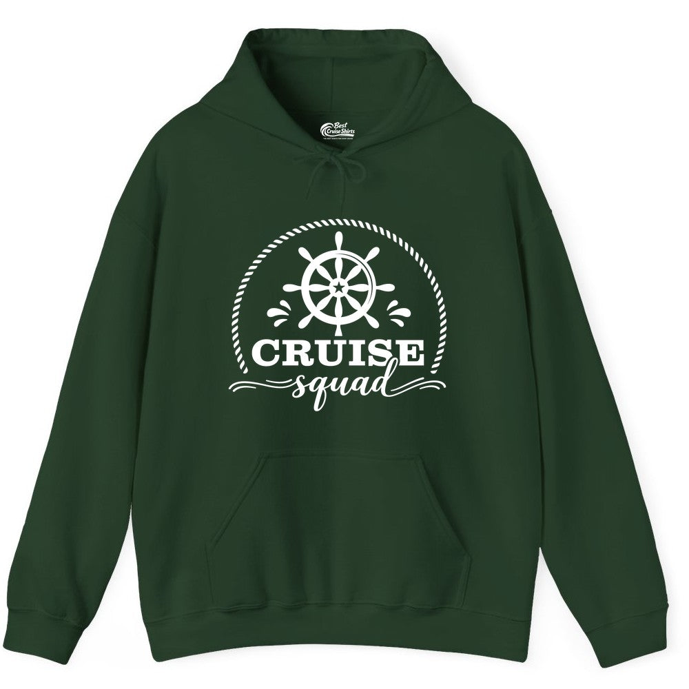 Cruise Squad Shirt - Nautical Wheel Group Cruise Apparel Matching (Hoodie) in Forest Green - Cruise Squad Nautical Wheel Shirt - Rope and Fun Script Group Apparel