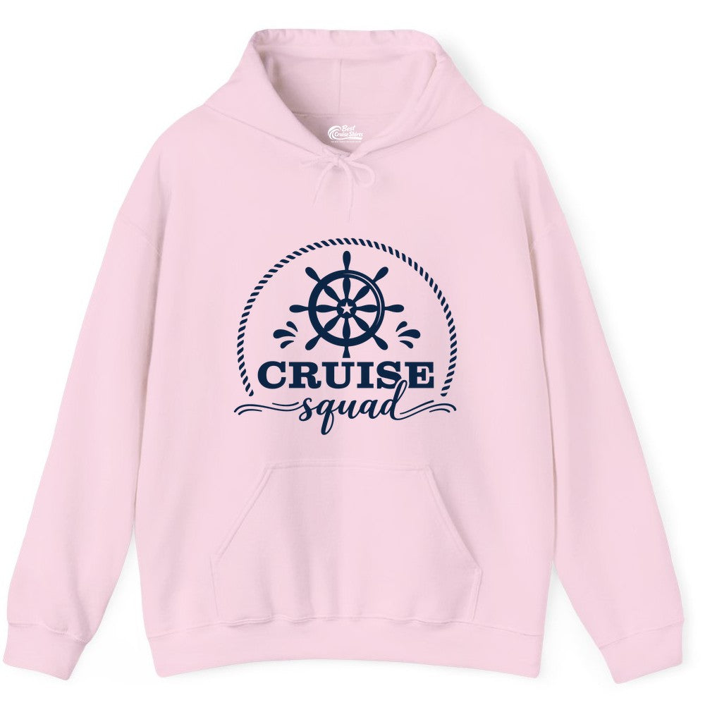 Cruise Squad Shirt - Nautical Wheel Group Cruise Apparel Matching (Hoodie) in Light Pink - Cruise Squad Nautical Wheel Shirt - Rope and Fun Script Group Apparel