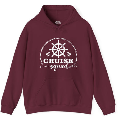 Cruise Squad Shirt - Nautical Wheel Group Cruise Apparel Matching (Hoodie) in Maroon - Cruise Squad Nautical Wheel Shirt - Rope and Fun Script Group Apparel